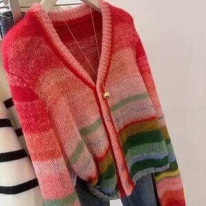 Vivid Rainbow Stripe Sweater Cardigan